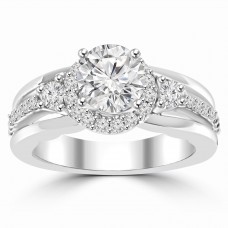 1.20 ct Ladies Round Cut Diamond Semi Mounting Engagement Ring in 14 kt White Gold